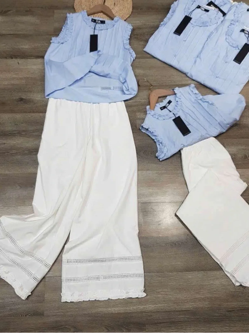 Karl Lagerfeld Light Blue Ruffled Sleeveless Top ( come with sets)